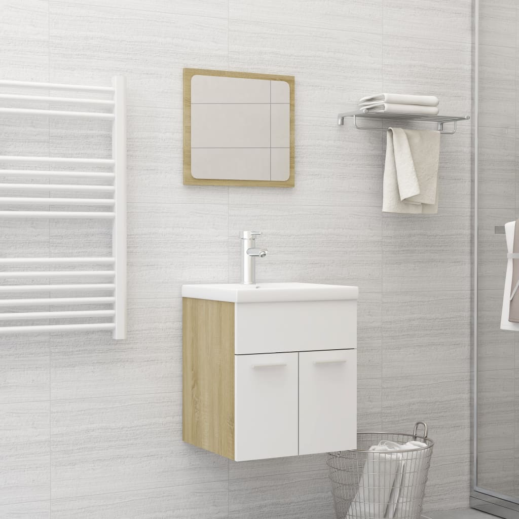 vidaXL 2 Piece Bathroom Furniture Set White and Sonoma Oak Engineered Wood