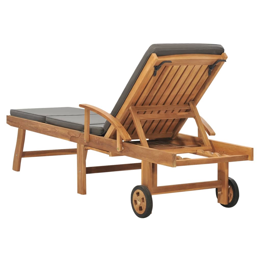 vidaXL Sun Lounger with Cushion Solid Teak Wood Dark Gray