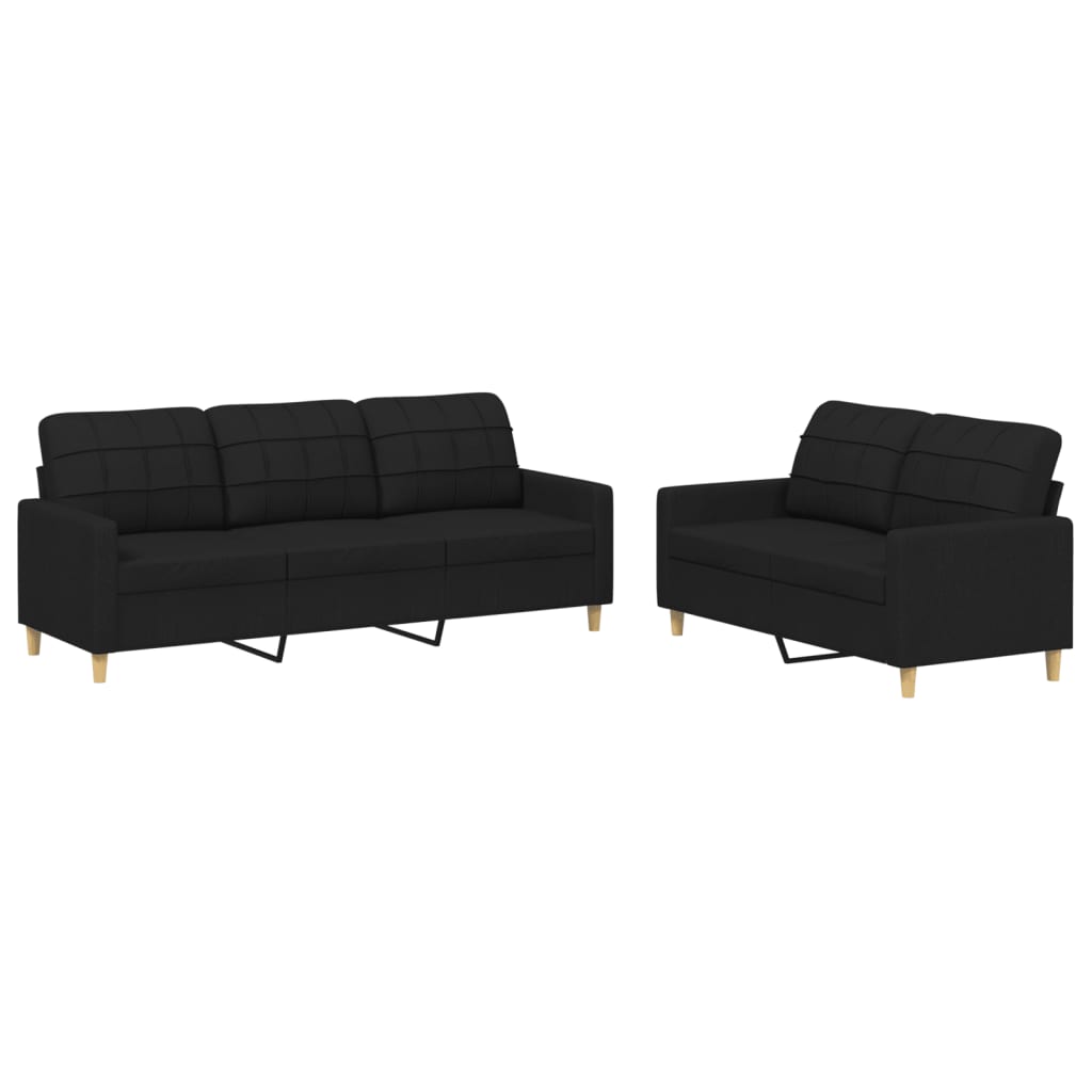 vidaXL 2 Piece Sofa Set with Cushions Black Fabric
