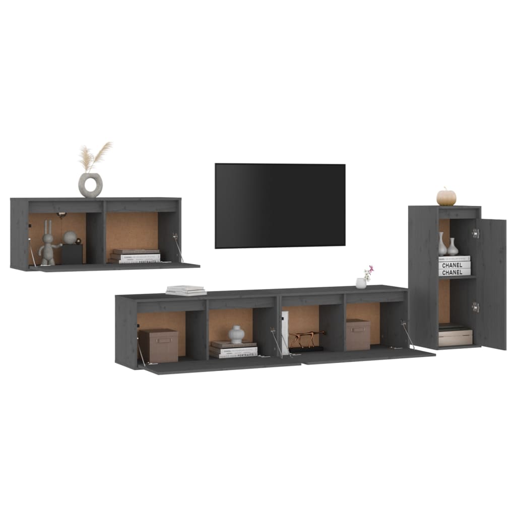 vidaXL TV Cabinets 4 pcs Gray Solid Wood Pine