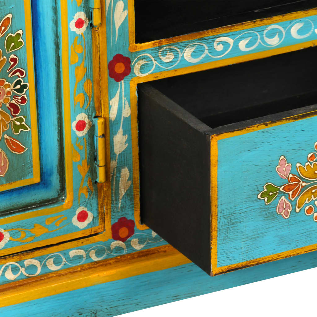 vidaXL TV Cabinet Solid Mango Wood Blue Hand Painted