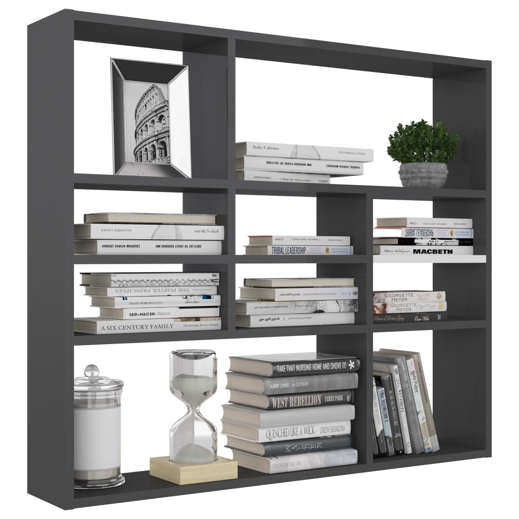 vidaXL Wall Shelf High Gloss Gray 35.4"x6.3"x30.7" Engineered Wood
