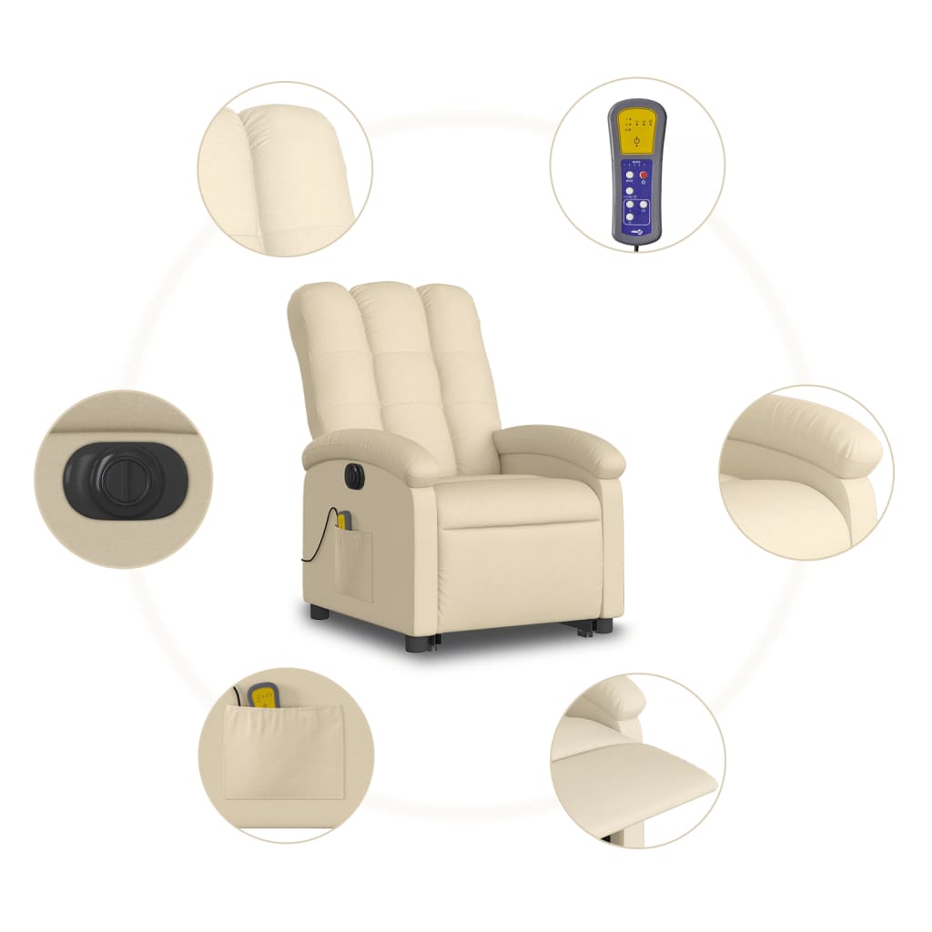 vidaXL Electric Stand up Massage Recliner Chair Cream Fabric