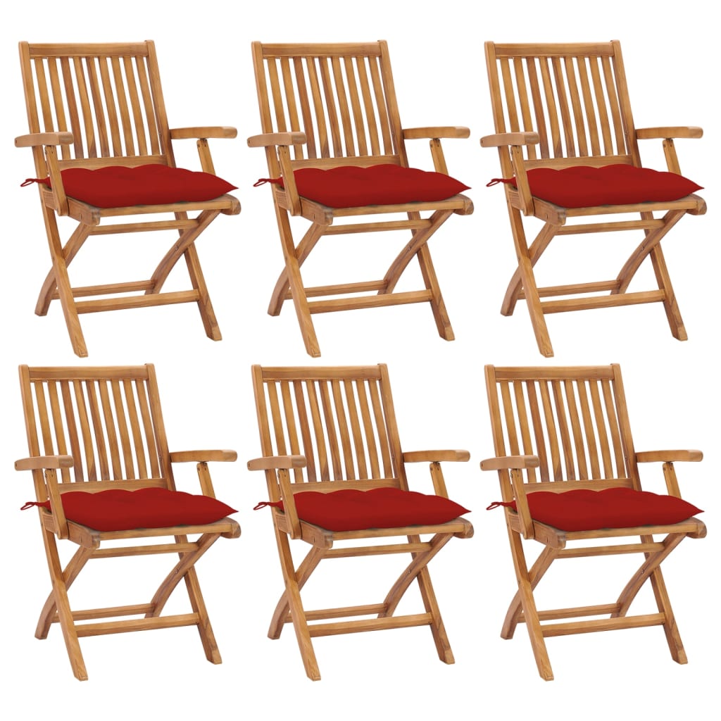 vidaXL Folding Patio Chairs with Cushions 6 pcs Solid Teak Wood