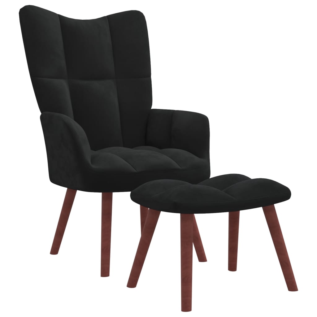 vidaXL Relaxing Chair with a Stool Black Velvet