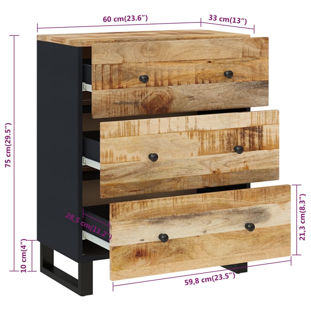 vidaXL Sideboard 23.6"x13"x29.5" Solid Wood Mango