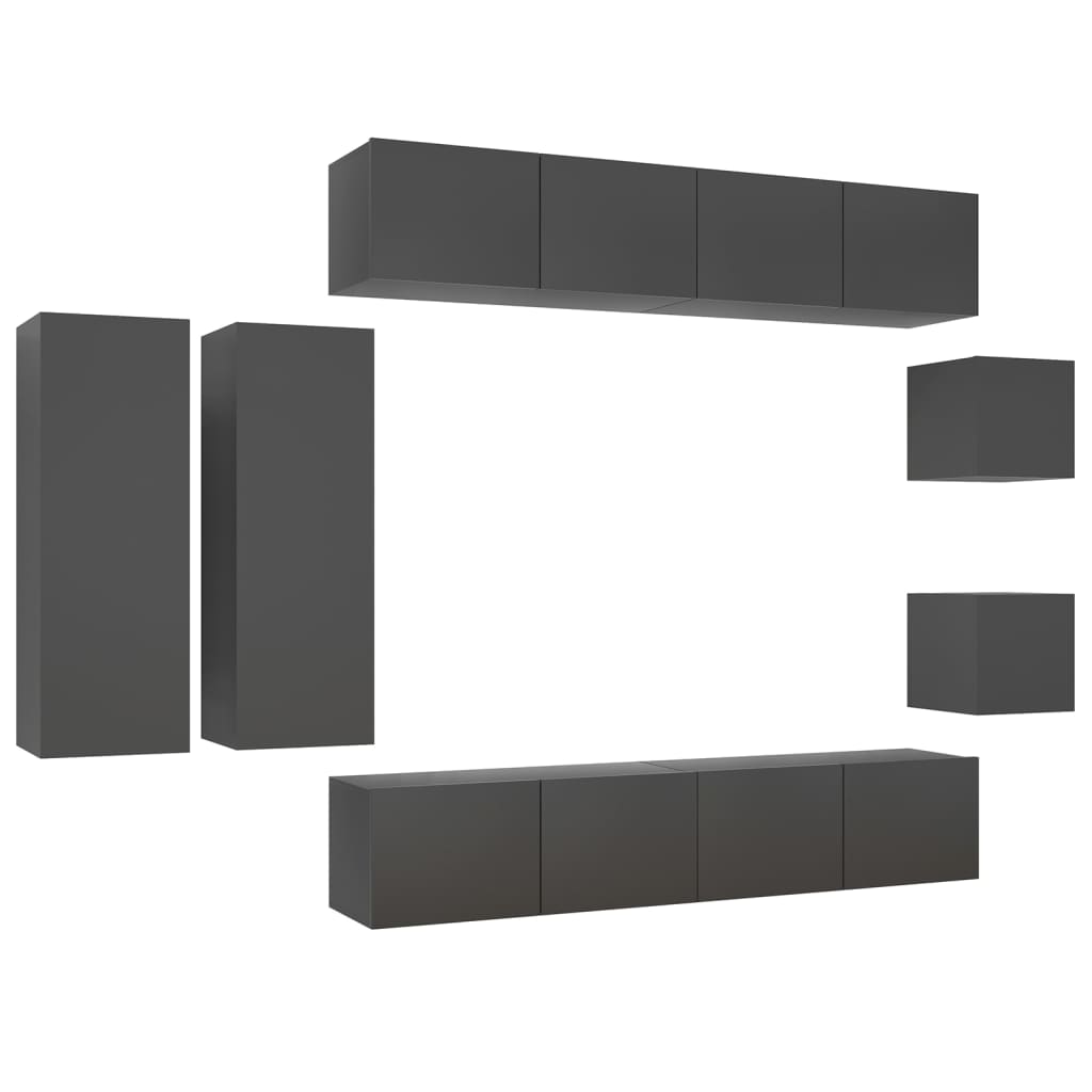 vidaXL 8 Piece TV Cabinet Set Gray Chipboard