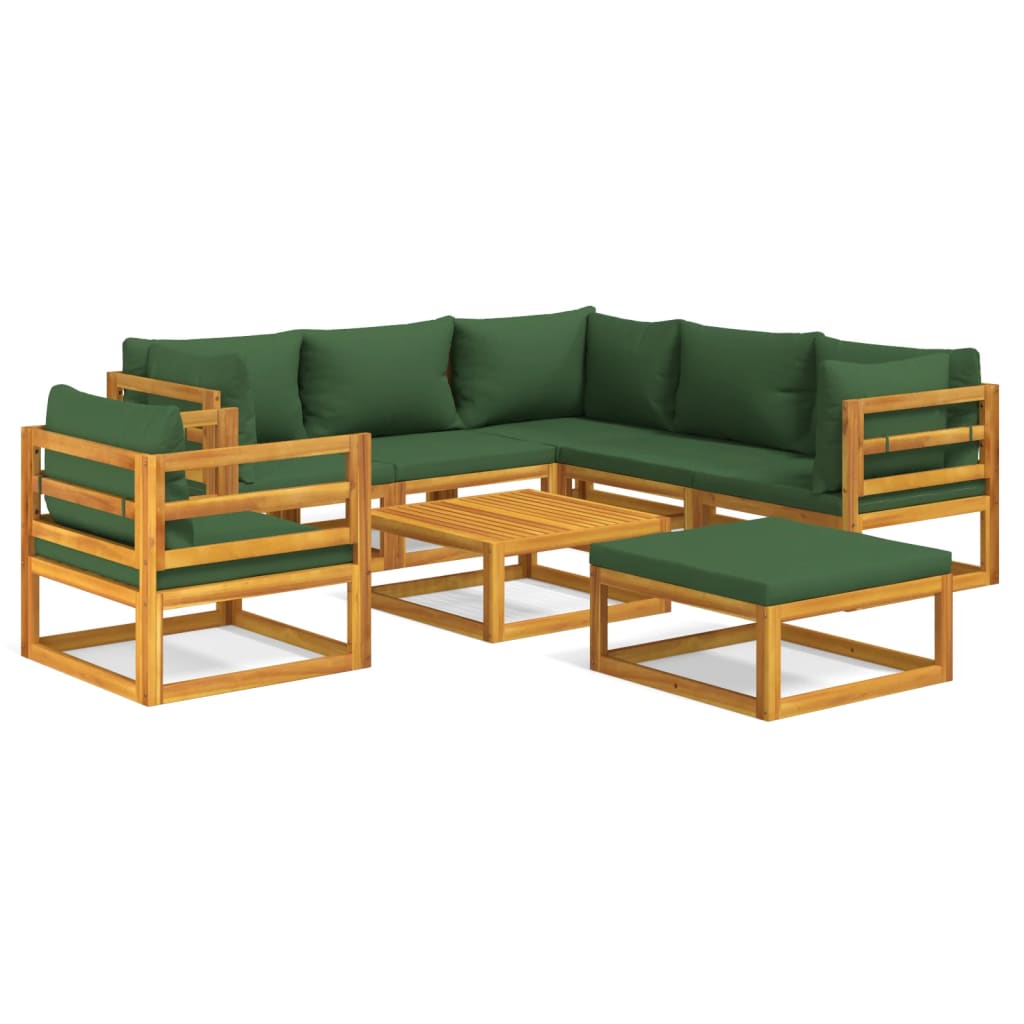 vidaXL 8 Piece Patio Lounge Set with Green Cushions Solid Wood