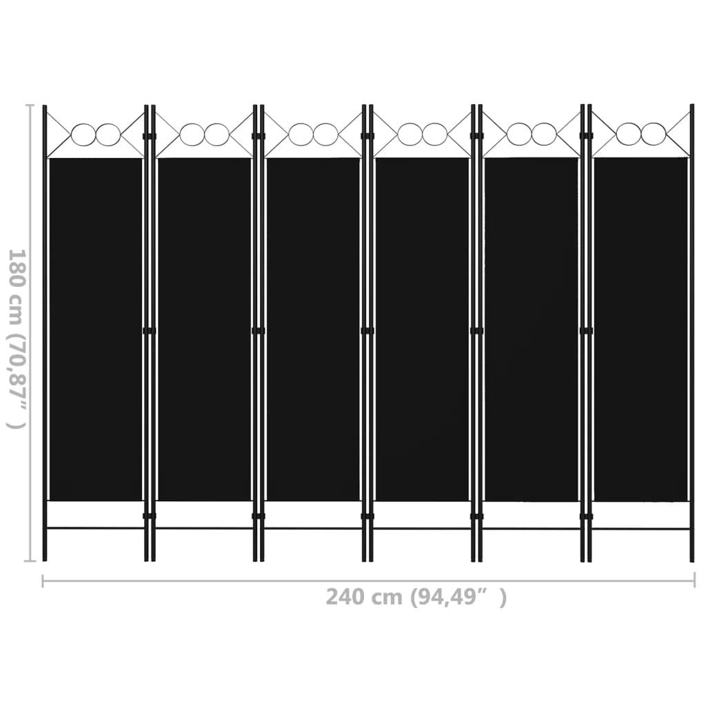 vidaXL 6-Panel Room Divider Black 94.5"x70.9"