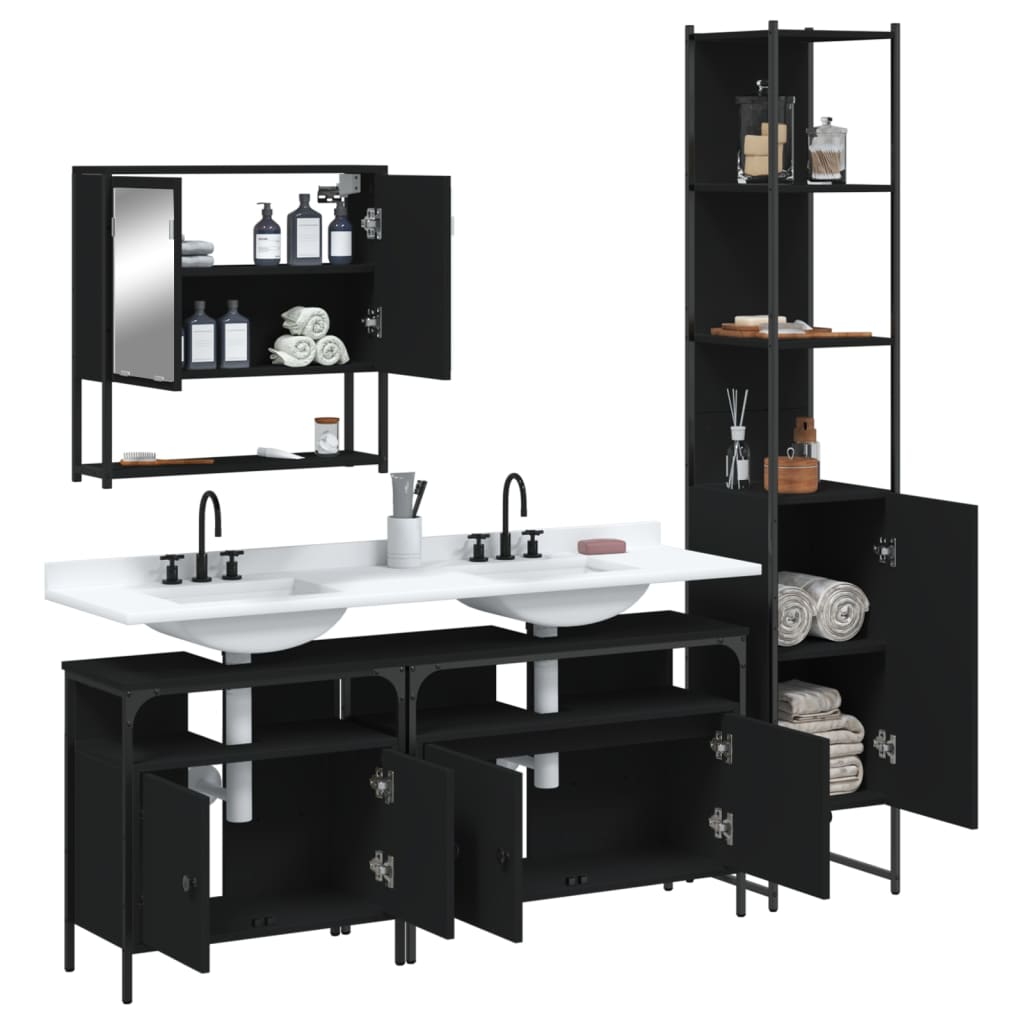 vidaXL 4 Piece Bathroom Furniture Set Black Engineered Wood | vidaXL.com