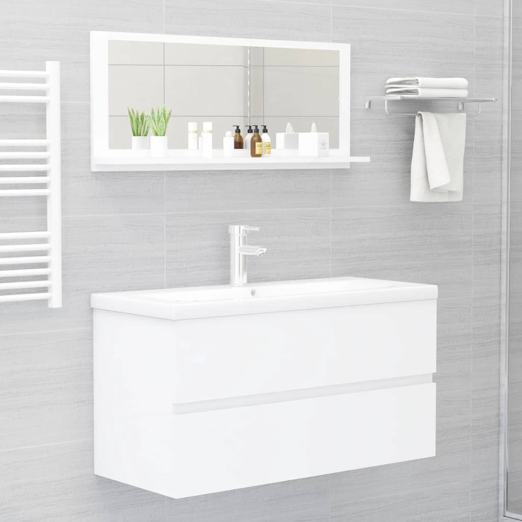 vidaXL Bathroom Mirror White 35.4"x4.1"x14.6" Chipboard