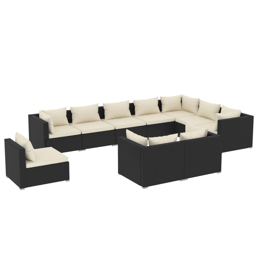 vidaXL 10 Piece Patio Lounge Set with Cushions Poly Rattan Black