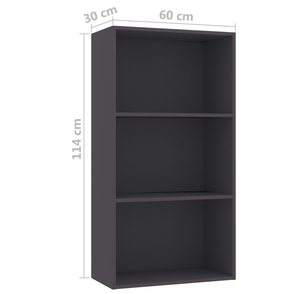 vidaXL 3-Tier Book Cabinet Gray 23.6"x11.8"x44.9" Engineered Wood