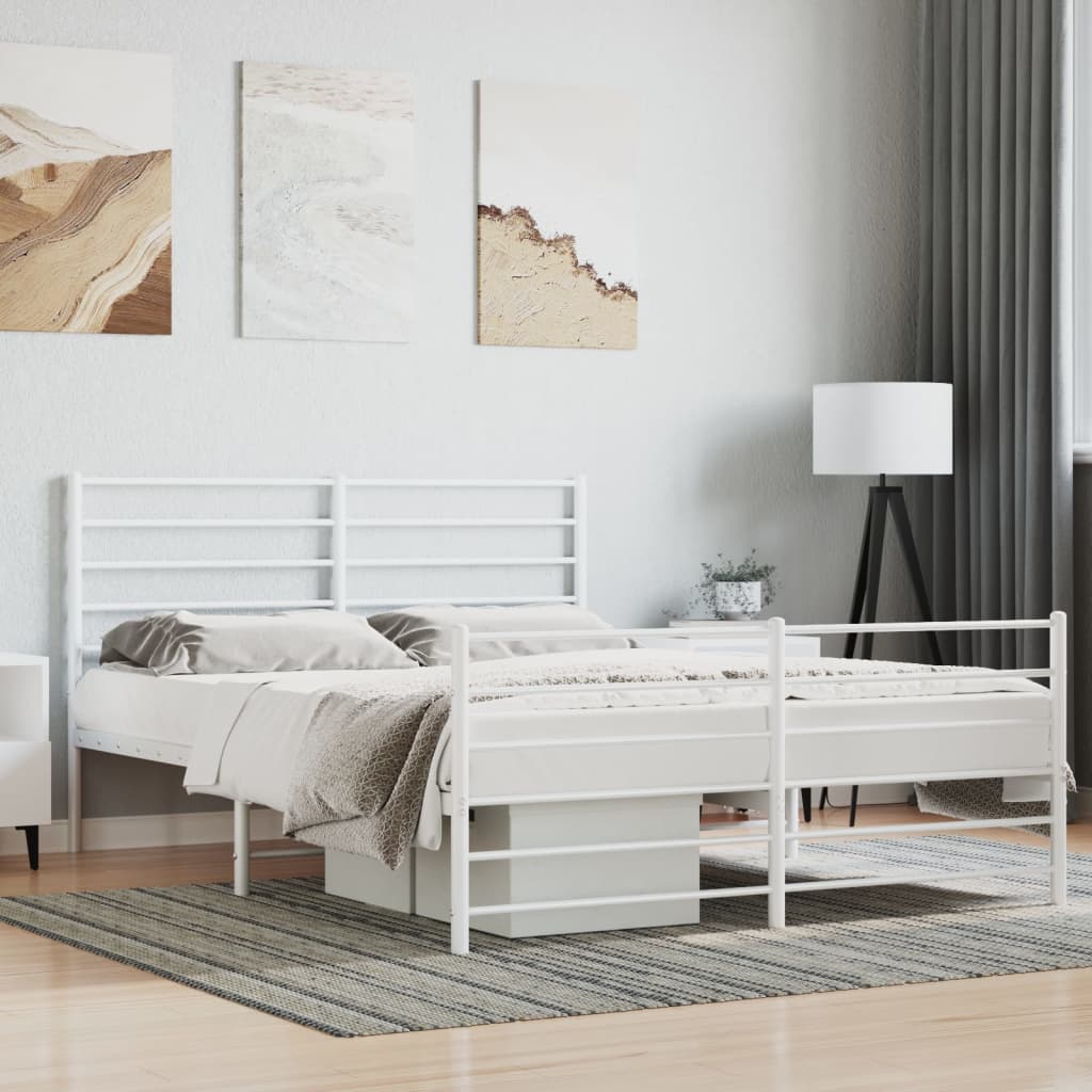vidaXL Metal Bed Frame with Headboard and Footboard White 53.9"x74.8" Full