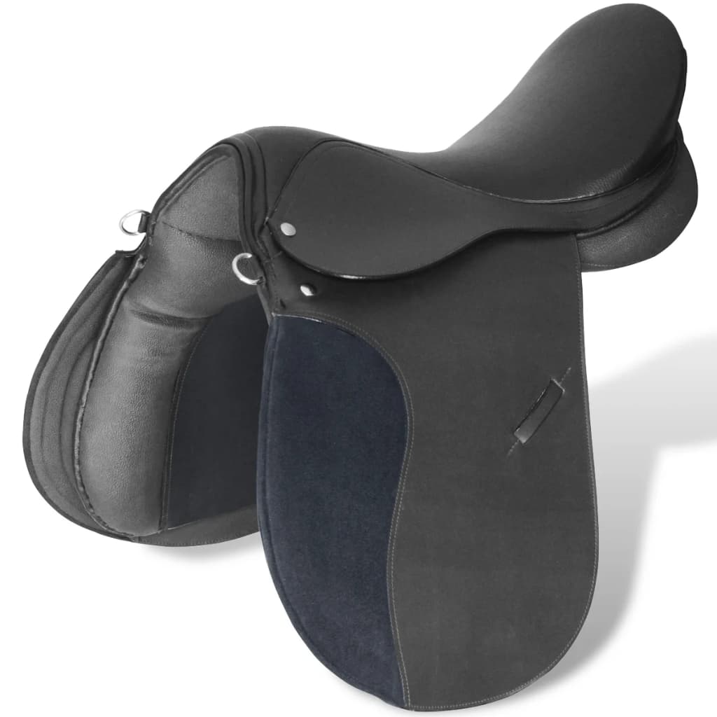 vidaXL Horse Riding Saddle Set 17.5" Real leather Black 4.7" 5-in-1