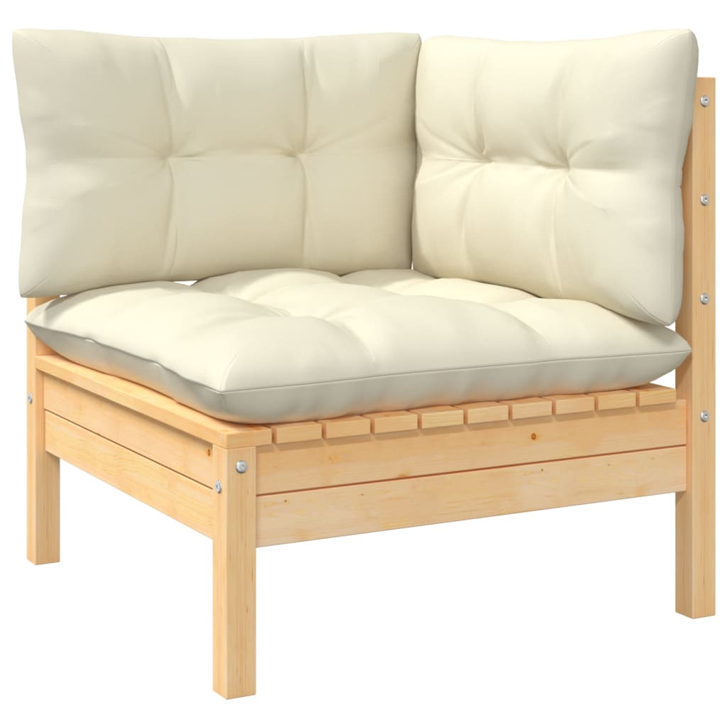 vidaXL Patio Corner Sofa with Cream Cushions Solid Pinewood