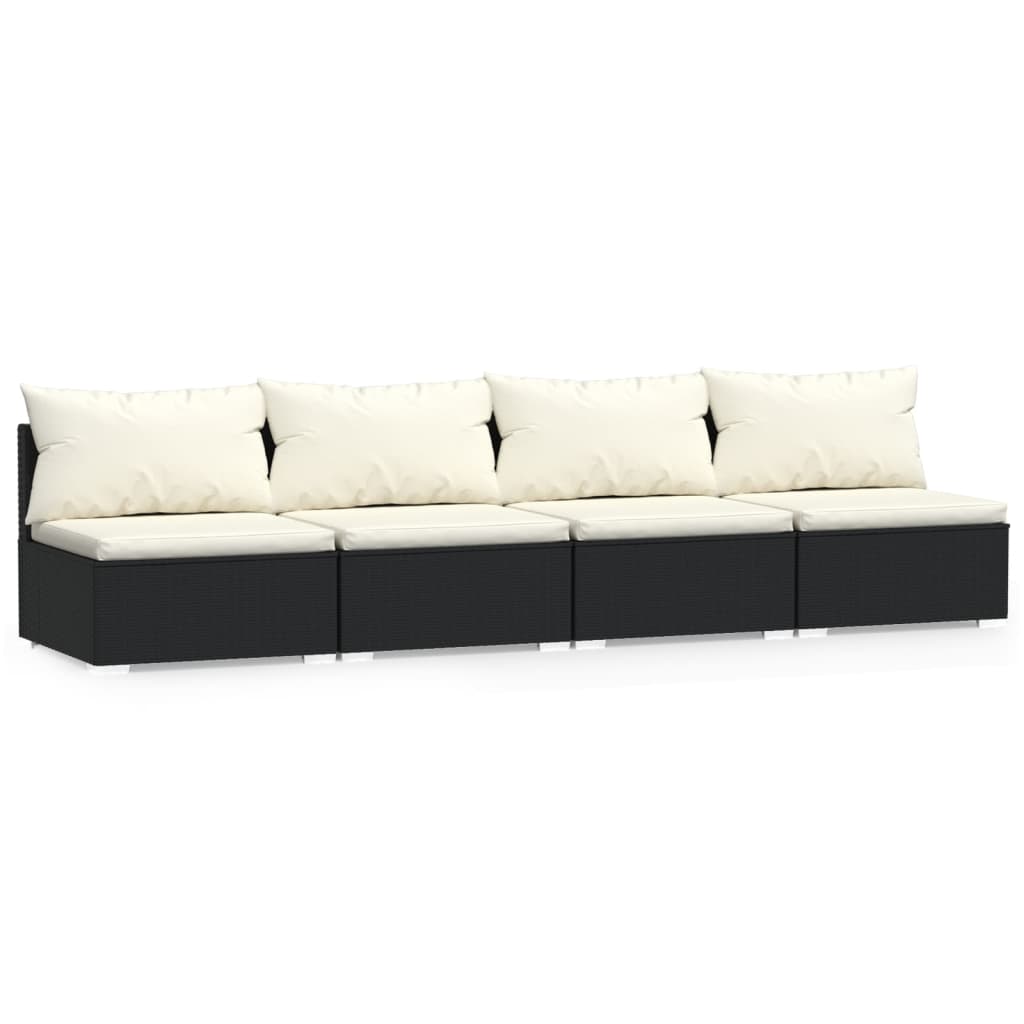 vidaXL 4 Seater Sofa with Cushions Black Poly Rattan