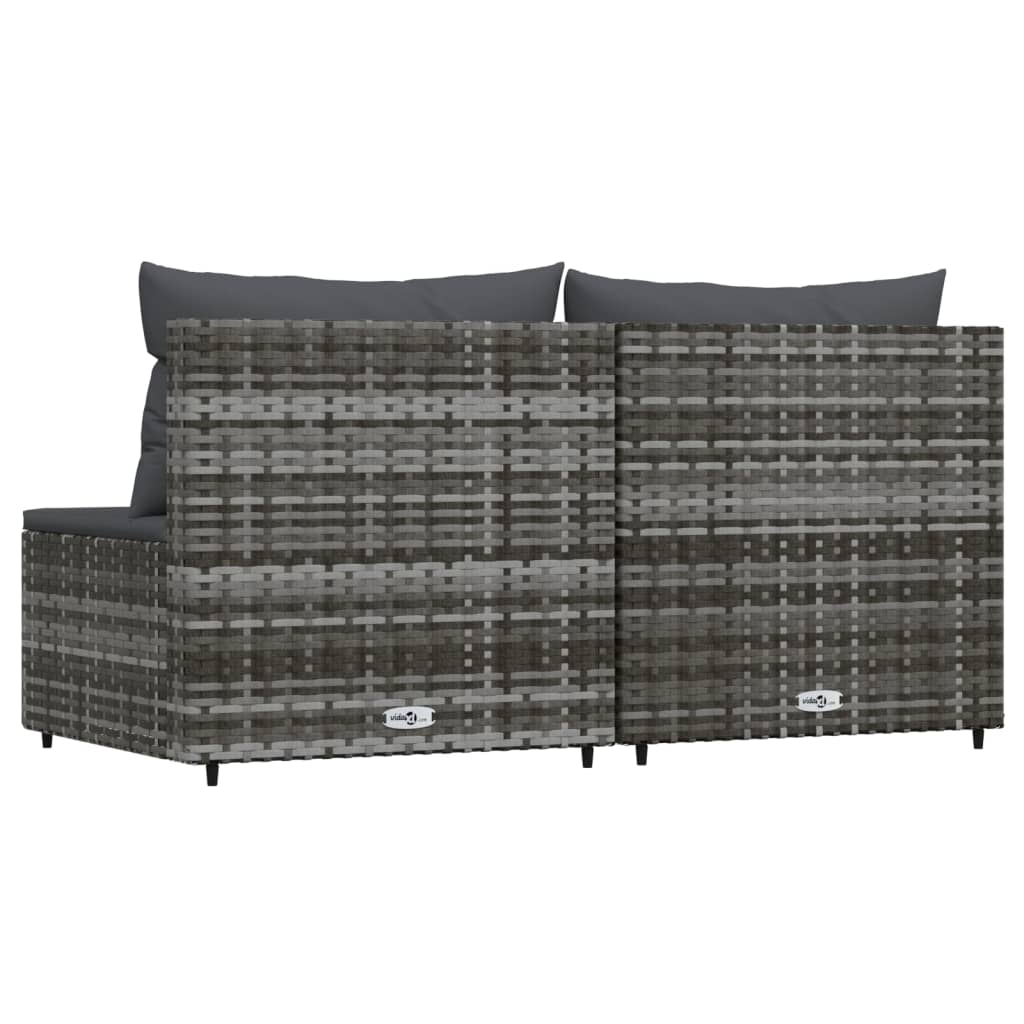 vidaXL Patio Middle Sofas with Cushions 2 pcs Gray Poly Rattan