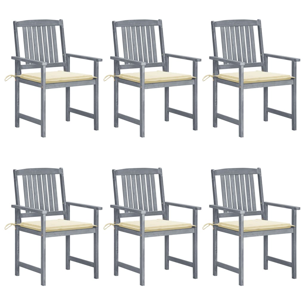 vidaXL Patio Chairs with Cushions 6 pcs Solid Acacia Wood Gray