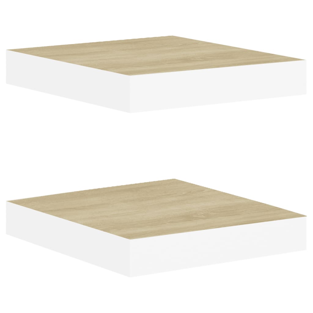vidaXL Floating Wall Shelves 2 pcs Oak and White 9.1"x9.3"x1.5" MDF
