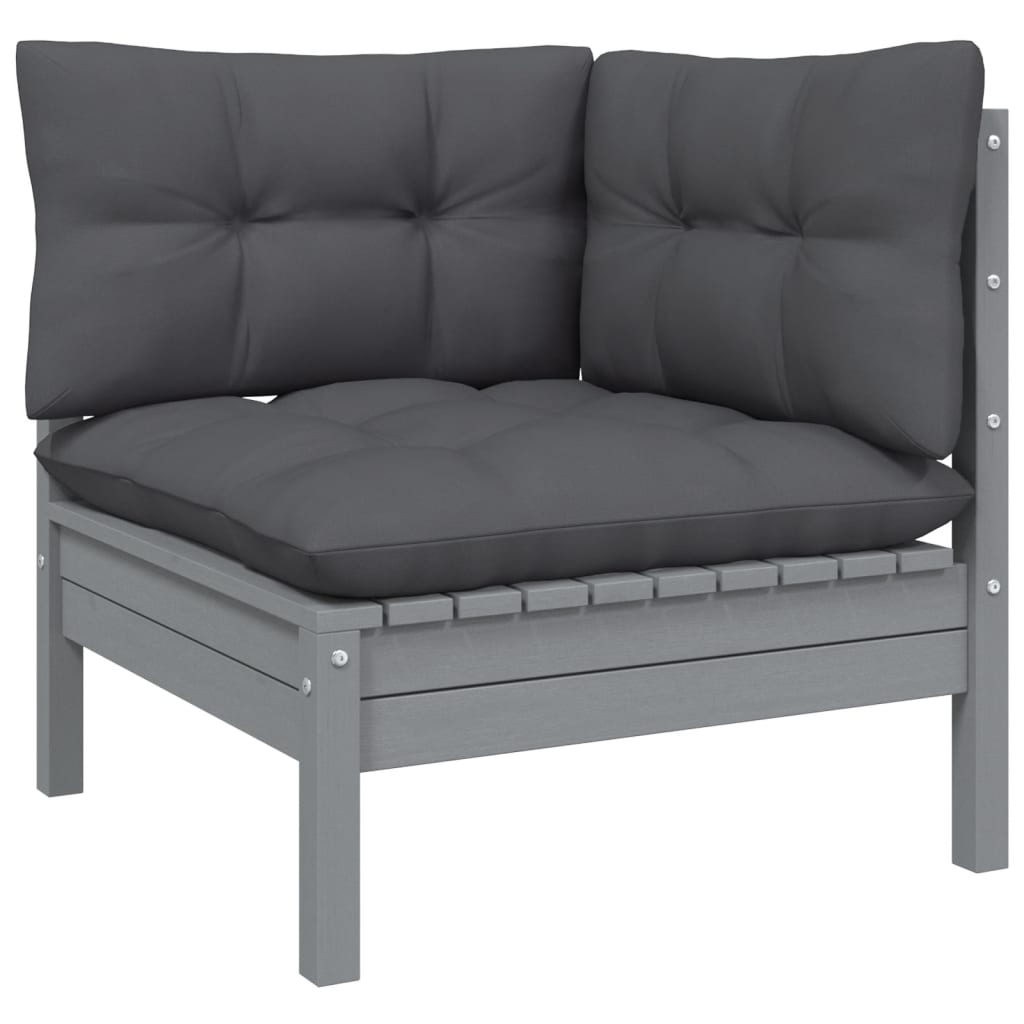 vidaXL 3 Piece Patio Lounge Set with Cushions Gray Solid Pinewood