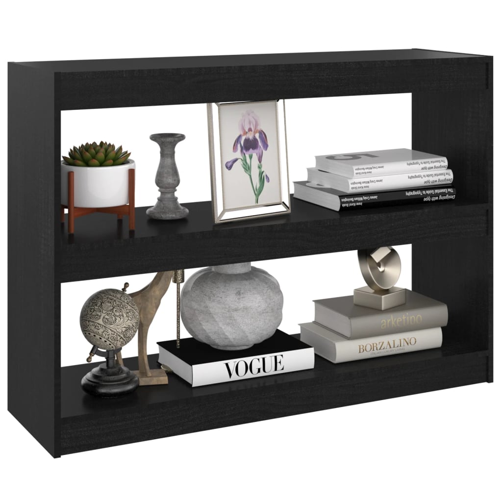vidaXL Book Cabinet Room Divider Black 39.4"x11.8"x28.1" Solid Wood Pine