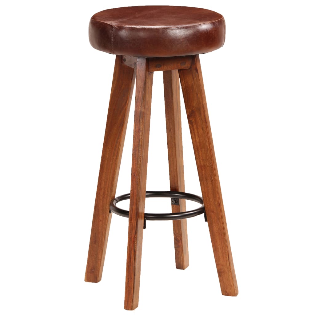 vidaXL Bar Chairs 2 pcs Real Leather and Solid Acacia Wood