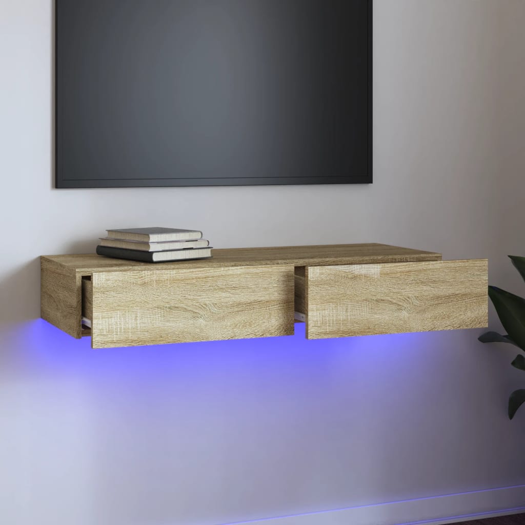vidaXL TV Stand with LED Lights Sonoma Oak 35.4"x13.8"x6.1"
