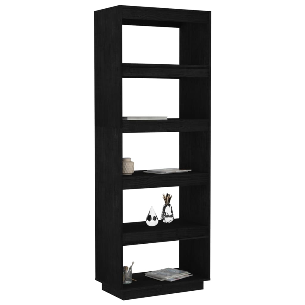 vidaXL Book Cabinet/Room Divider Black 23.6"x13.8"x65.7" Solid Wood Pine