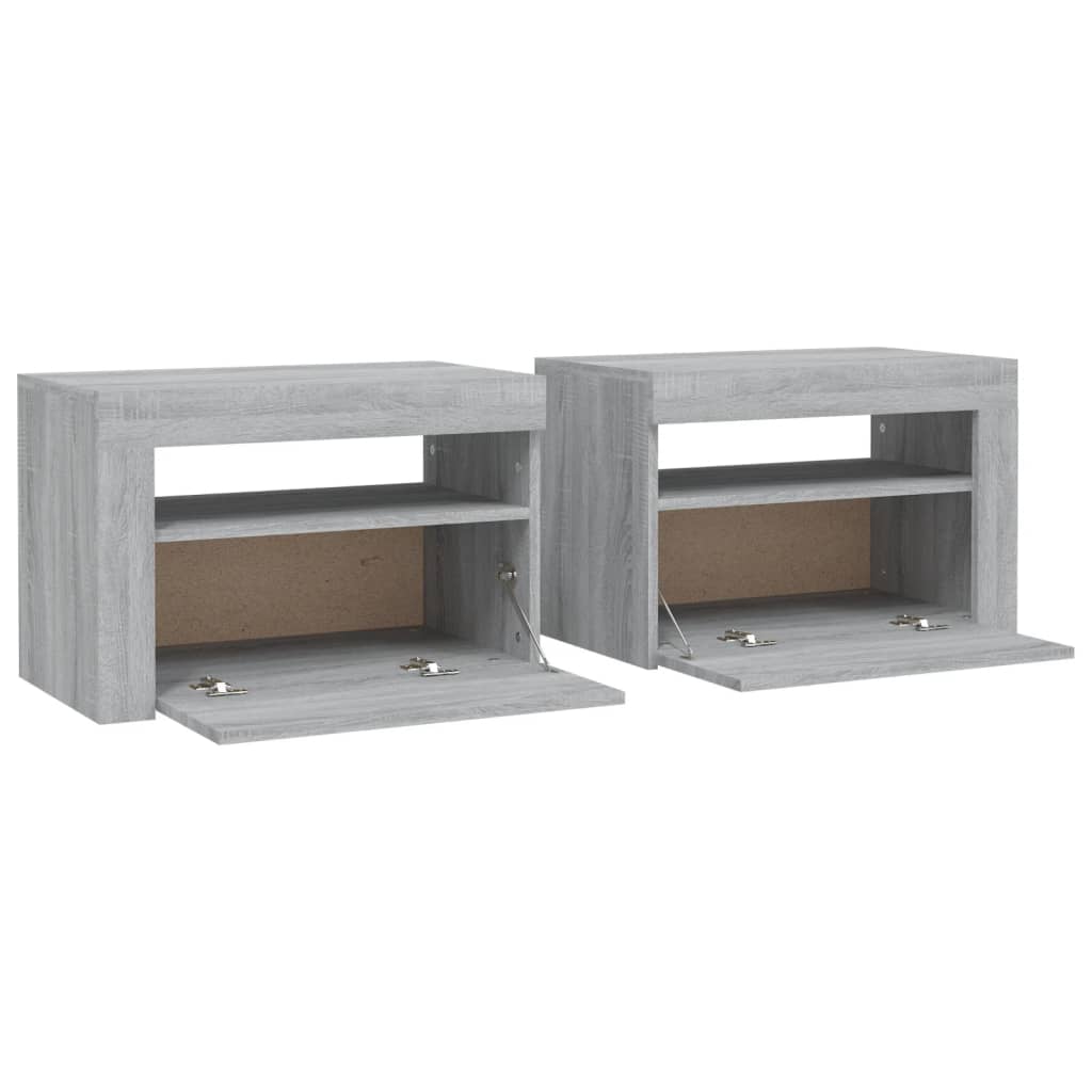 vidaXL Bedside Cabinets 2 pcs with LEDs Gray Sonoma 23.6"x13.8"x15.7"