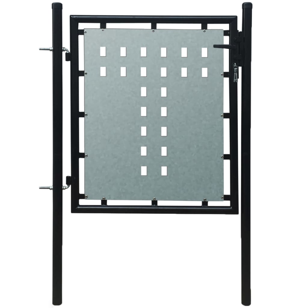 vidaXL Single Door Fence Gate Galvanized Steel 3.28ftx2.46ft Black