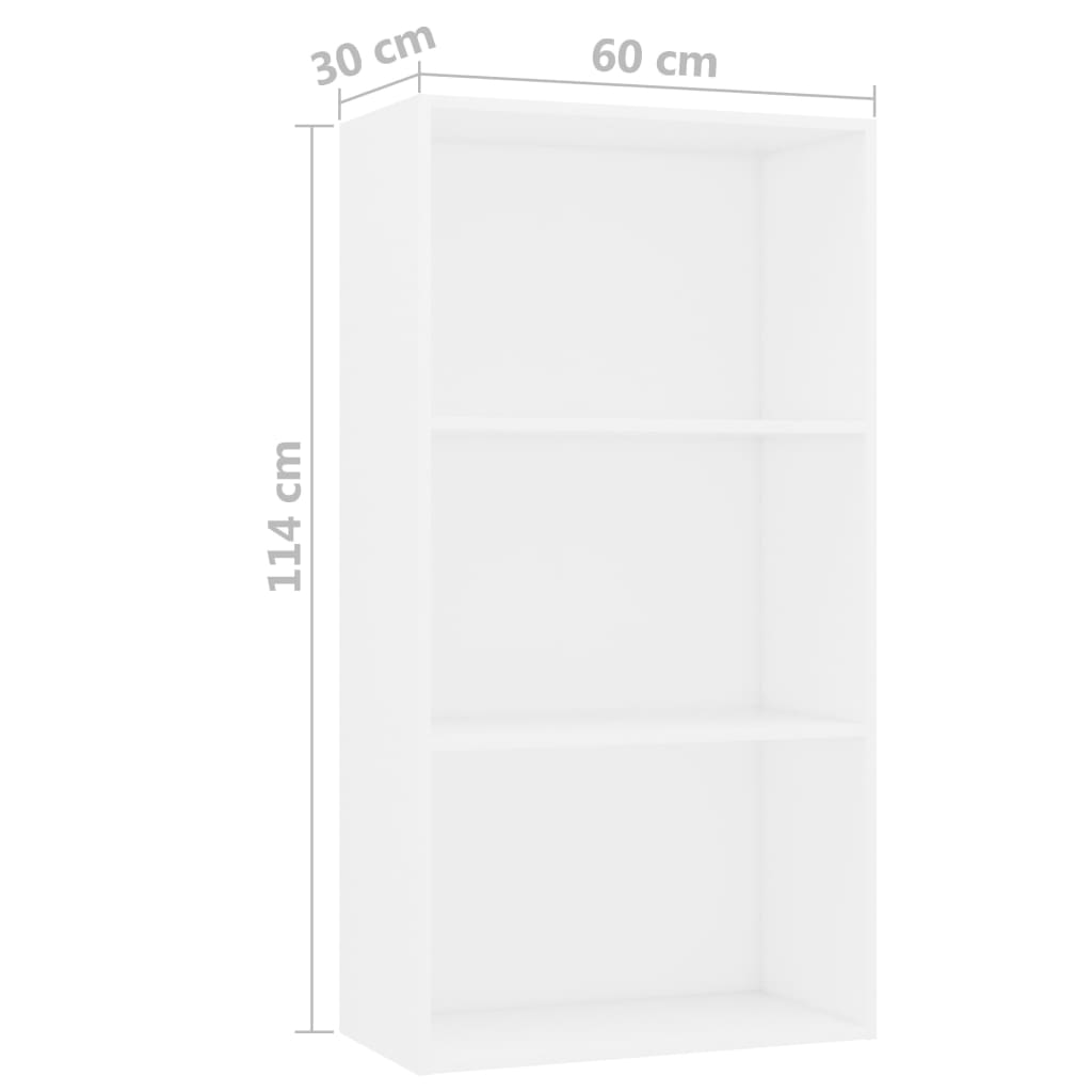 vidaXL 3-Tier Book Cabinet White 23.6"x11.8"x44.9" Engineered Wood