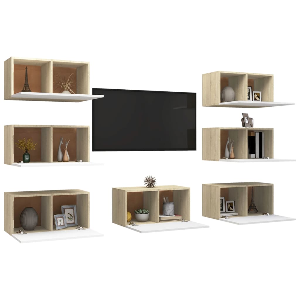 vidaXL TV Cabinets 7 pcs White and Sonoma Oak 12"x11.8"x23.6" Engineered Wood