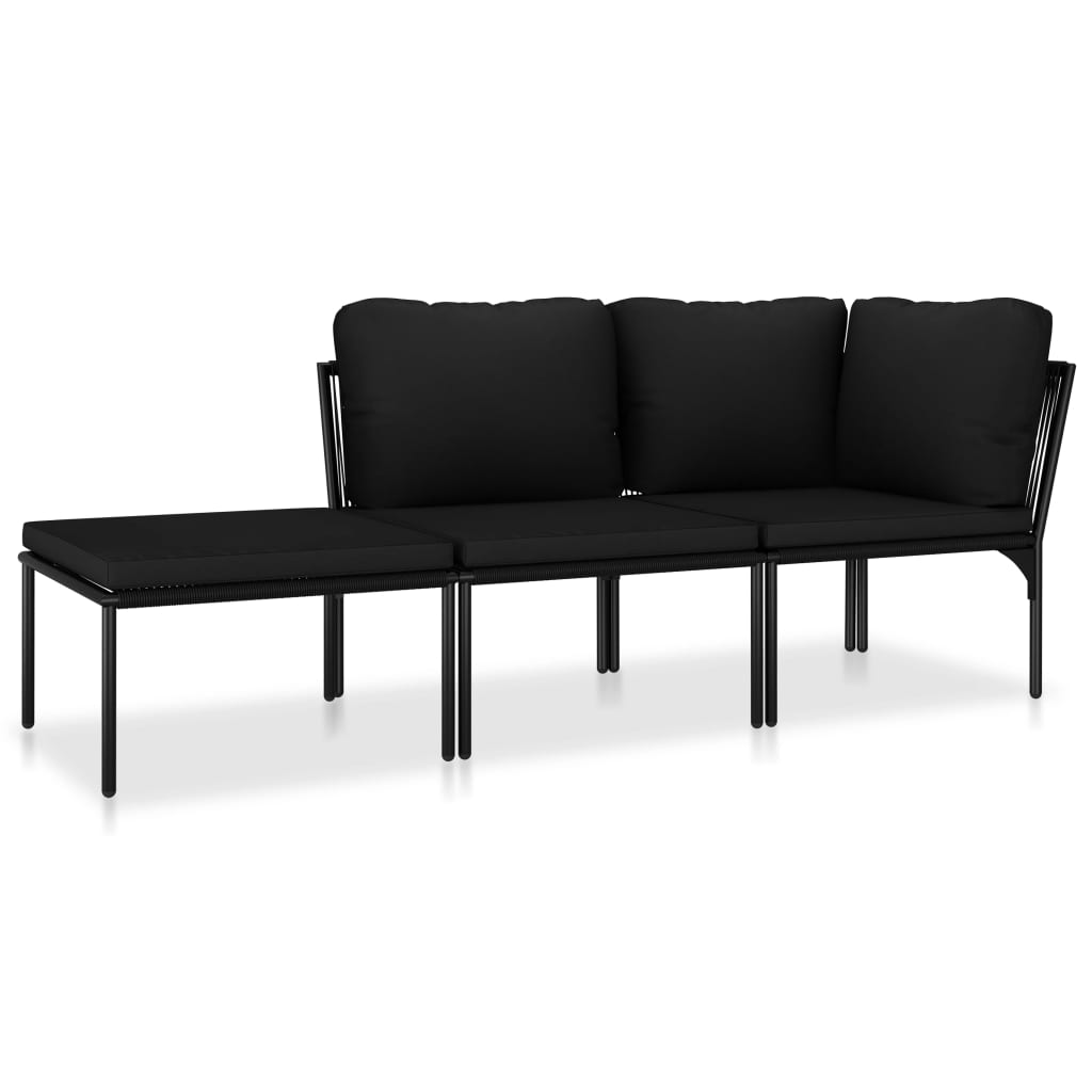 vidaXL 3 Piece Patio Lounge Set with Cushions Black PVC