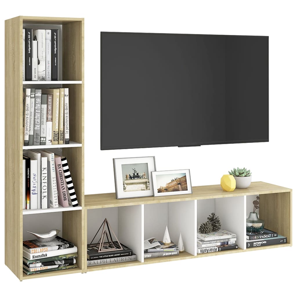 vidaXL TV Cabinets 2pcs White & Sonoma Oak 56.1"x13.8"x14.4" Chipboard