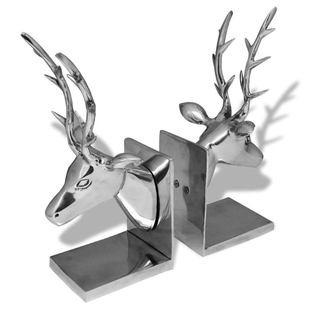vidaXL Bookends Deer 2 pcs Aluminum Silver