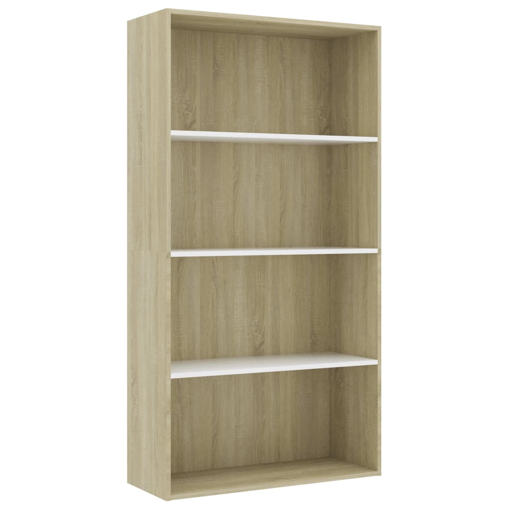 vidaXL 4-Tier Book Cabinet White and Sonoma Oak 31.5"x11.8"x59.6" Engineered Wood