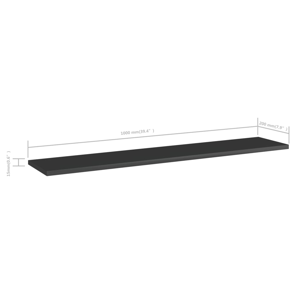 vidaXL Bookshelf Boards 8 pcs High Gloss Black 39.4"x7.9"x0.6" Engineered Wood