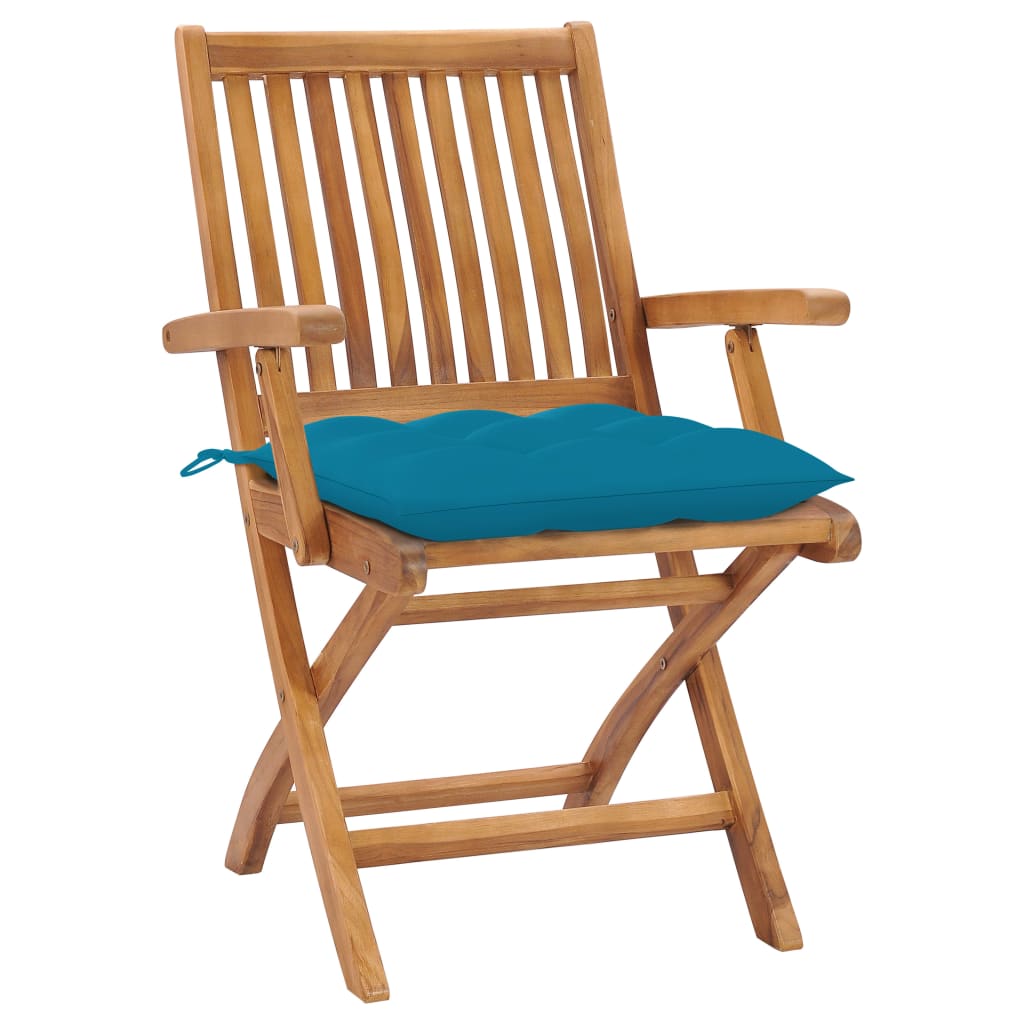 vidaXL Patio Chairs 2 pcs with Light Blue Cushions Solid Teak Wood