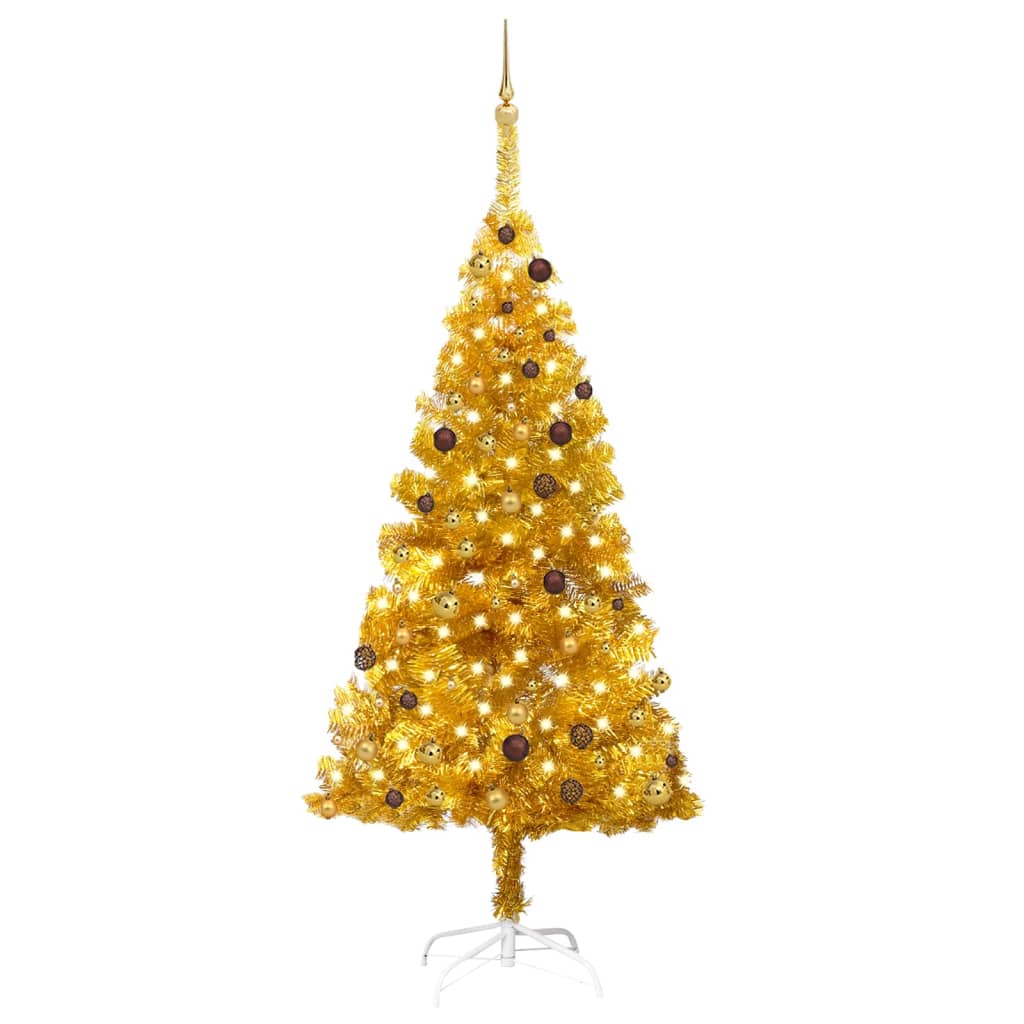 vidaXL Artificial Christmas Tree with LEDs&Ball Set Gold 82.7" PET