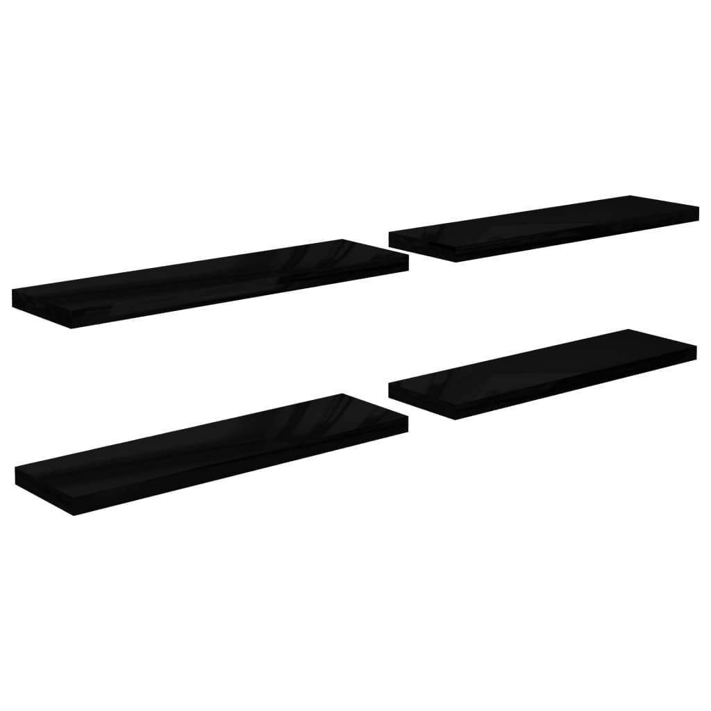 vidaXL Floating Wall Shelves 4 pcs High Gloss Black 35.4"x9.3"x1.5" MDF
