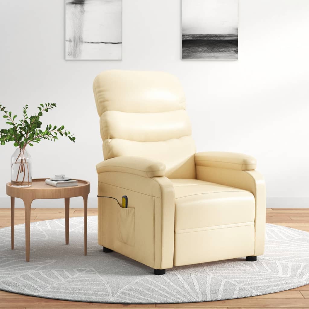 vidaXL Massage Reclining Chair Cream Faux Leather