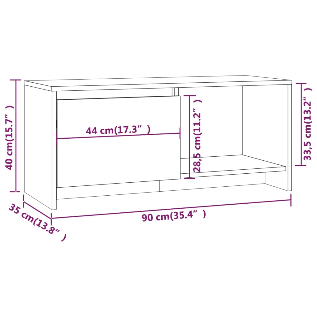 vidaXL TV Cabinet Gray Sonoma 35.4"x13.8"x15.7" Engineered Wood