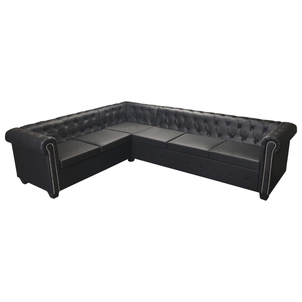 vidaXL Chesterfield Corner Sofa 6-Seater Black Faux Leather