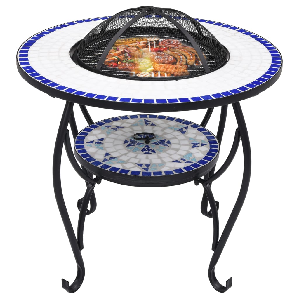 vidaXL Mosaic Fire Pit Table Blue and White 26.8" Ceramic