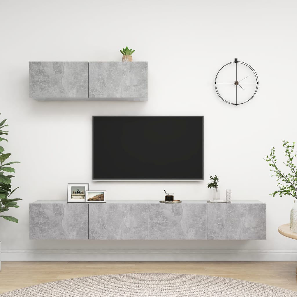 vidaXL TV Stands 3 Pcs Concrete Gray Engineered Wood