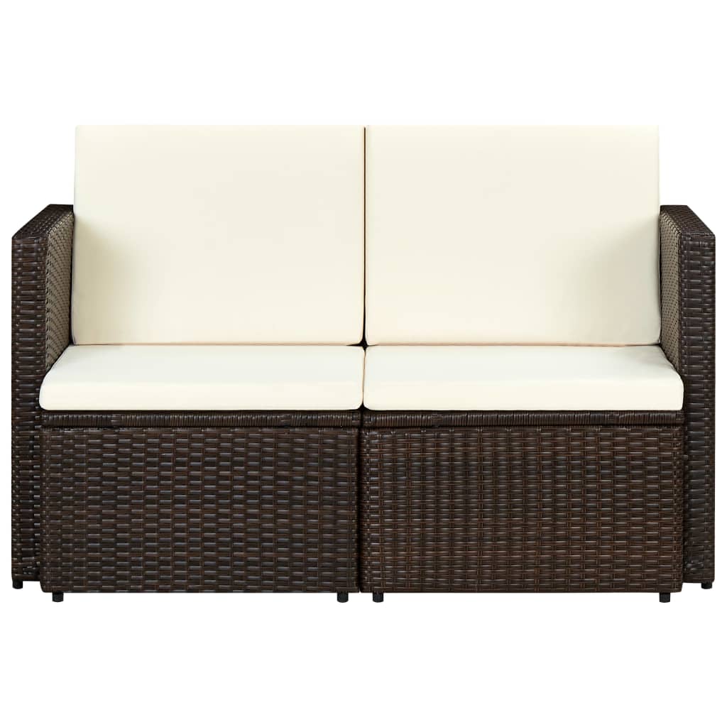 vidaXL 2 Seater Patio Sofa with Cushions Brown Poly Rattan