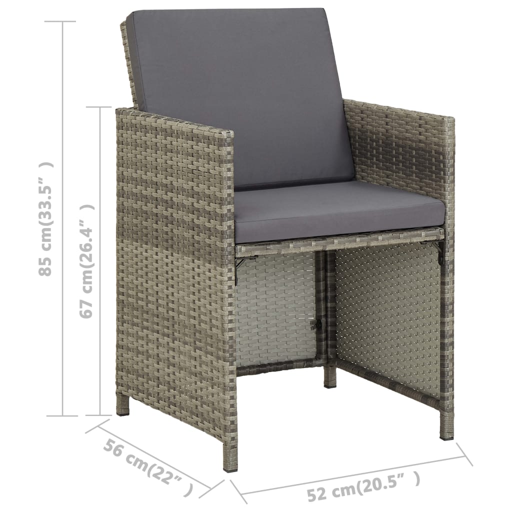 vidaXL Patio Chairs 2 pcs with Cushions Poly Rattan Gray