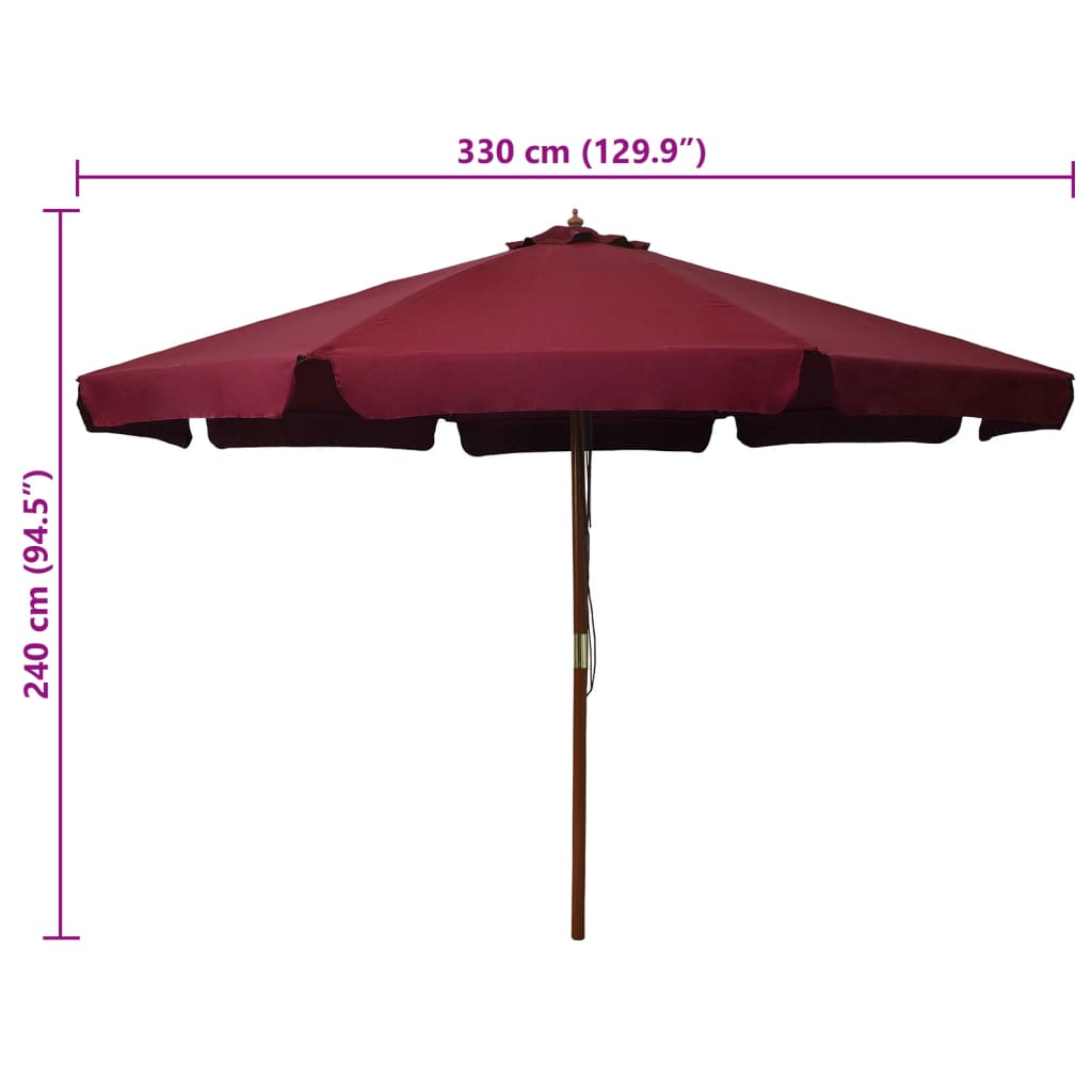 vidaXL Outdoor Parasol with Wooden Pole 129.9" Burgundy