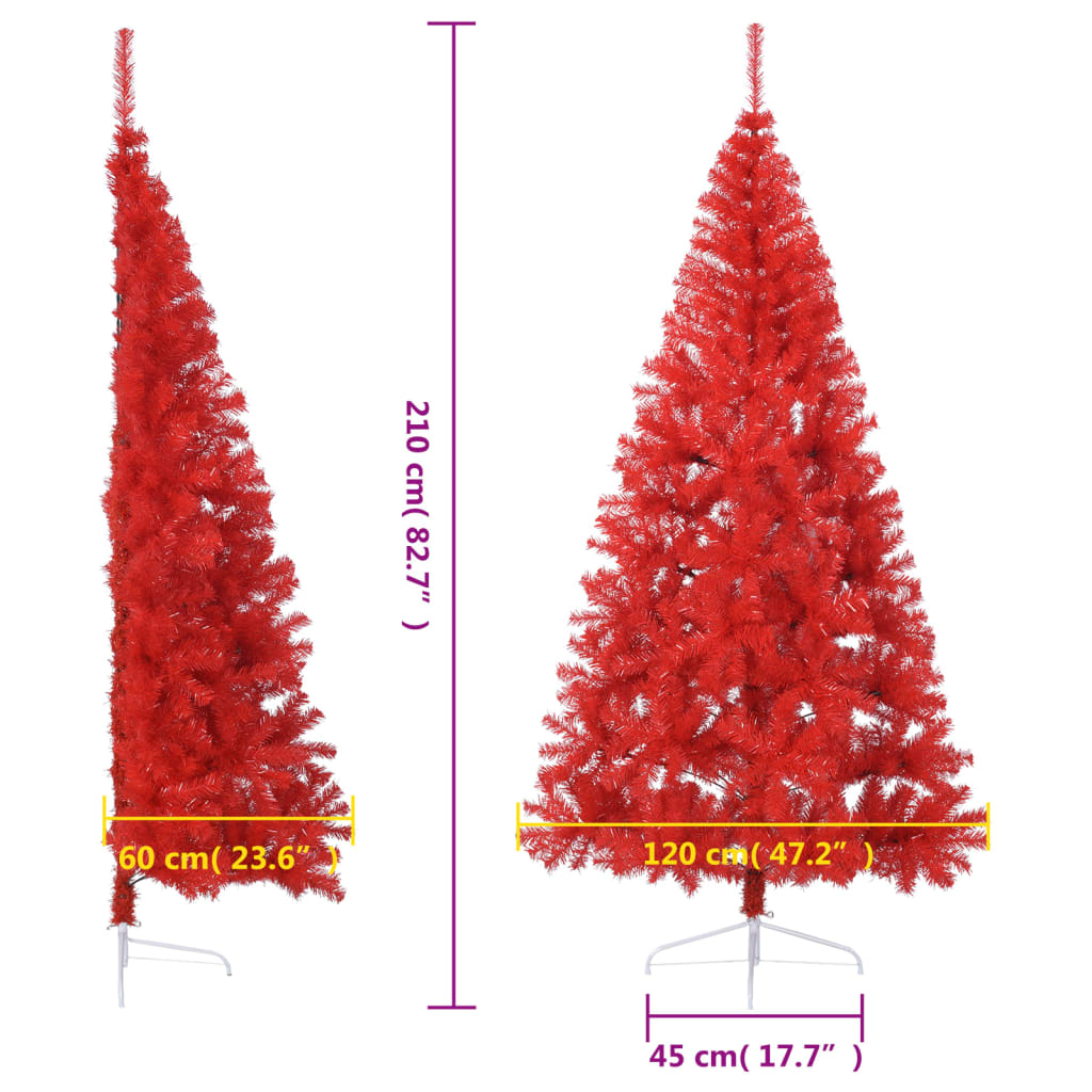 vidaXL Artificial Half Christmas Tree with Stand Red 7 ft PVC